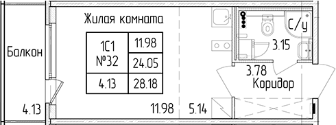 Квартира студия 24.05 м², 1/4 эт., ЖК «Любоград в Стрельне»
